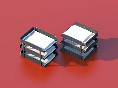 Modern Stacked Storage Units With Black Frames And White Panels On Red Background 3d model