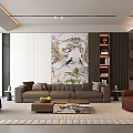 Modern Living Room Interior Design With TV Green Plant Brown Sofa And Wooden Coffee Table
