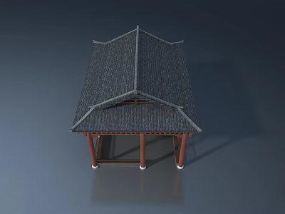 Traditional Chinese Pavilion Featuring Flat Door Gray Tile Roof And Red Pillars 3d model