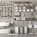 Modern Bathroom Set Design With Bathtub Sink Toilet Shower System And Storage Cabinets