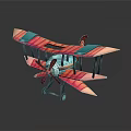 Vintage Biplane Model Airplane With Colorful Red Pink Blue Stripes And Propeller