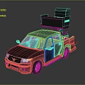 Black Pickup Truck With Roof Mounted Equipment And Blue Windows Utility Vehicle