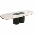 Functional Table Oval Shaped Light Colored Tabletop With Two Circular Cutouts And Black Cylindrical Legs 3d model