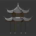 Traditional Chinese Pavilion Architecture With Two Story Overhanging Eaves And Wooden Columns