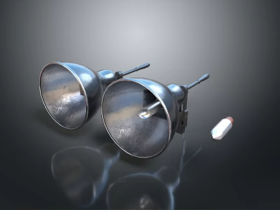 Modern Metal Lighting Fixture Set With Two Wall Mounted Shiny Reflective Spotlights And Bulb Accessory 3d model