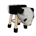 Cute Panda Head Shaped Stool with Upholstered Seat Wooden Legs and Black Foot Pads