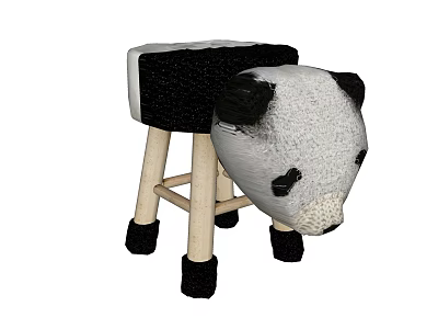Cute Panda Head Shaped Stool with Upholstered Seat Wooden Legs and Black Foot Pads 3d model
