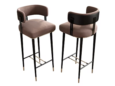 Modern Bar Stools With Taupe Upholstered Seat Back Black Metal Frame And Gold Accents 3d model