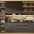 Modern Wine Cabinet Design With Glass Shelves Marble Backdrop And LED Lighting