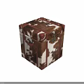 Stylish Cowhide Side Table With Brown White Spots Leather Trim Rivets Metal Lock and Handle
