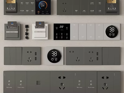 Modern Switch Panels With Temperature Display Multiple Sockets And Diverse Designs 3d model