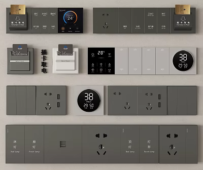 Modern Switch Panels With Temperature Display Multiple Sockets And Diverse Designs 3d model