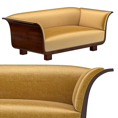 Elegant Beige Velvet Two Seater Sofa With Wooden Frame And Curved Armrests 3d model
