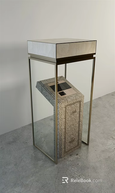 Public Facility Waste Bin With Metal Frame And Textured Surface Design 3d model