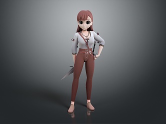 Modern game character lady soldier female detective female agent female thitter 3d model