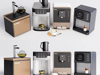 Sleek Modern Daily Electrical Appliances Including Coffee Maker And Water Dispenser For Home Kitchen 3d model