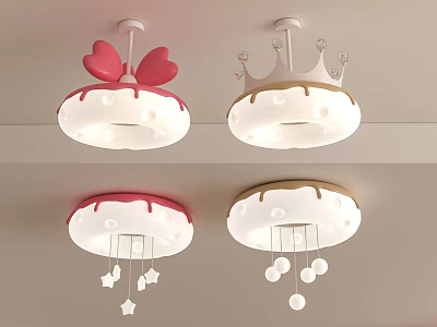 Cute Kids Room Ceiling Lights With Bow Crown Star Ball Decorations 3d model