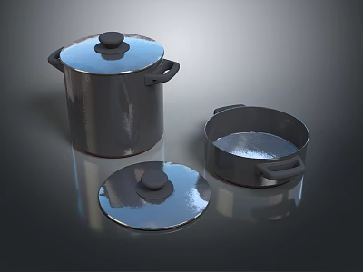 Stainless Steel Kitchen Cookware Set With Lids And Handles For Home Cooking 3d model