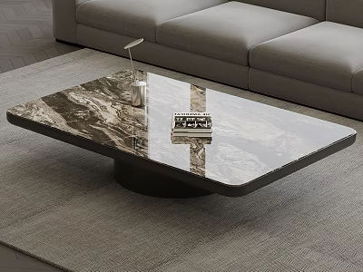 Modern Marble Coffee Table Design In Living Room With Decorative Items 3d model