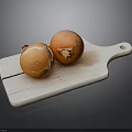 White Wooden Cutting Board With Two Fresh Onions On Dark Background