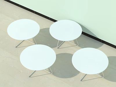 Round White Coffee Tables With Metal Frames On Light Colored Floor By Light Green Wall 3d model