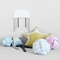 Kids Bed With Rainbow Tassel Wall Hanging Star Cushion Knitted Balls And Plush Toys