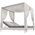 Outdoor Canopy Lounge Chair in Light Wicker with Curtains and Comfortable Cushions