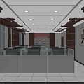 Spacious Modern Office Interior With Glass Counters Wooden Walls And Ceiling Lights