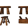 Vintage Handcrafted Wooden Stools With Various Leg Structures And Natural Wood Grain