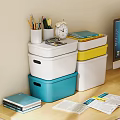 Colorful Stacked Storage Boxes For Home Office With Pencil Holder And Books