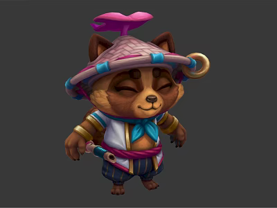 Cute Cartoon Raccoon Character Wearing Traditional Hat With Pink Decoration and Colorful Decorative Clothing 3d model