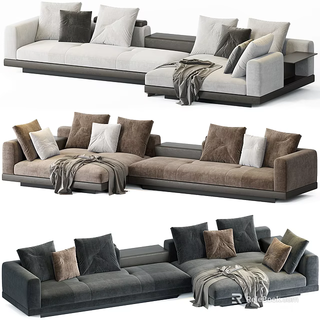 Modern Stylish Sectional Sofa with Plush Cushions Throw Blanket and Comfortable Design 3d model