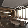 Modern Luxury Sales Office Interior Design With Exquisite Chandeliers Marble Flooring And Spacious Panoramic Windows