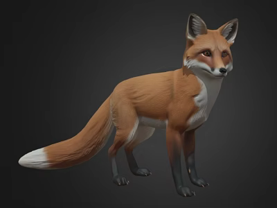 Red Fox With Orange Red Fur White Underbelly And Fluffy Tail Standing Against Dark Background 3d model