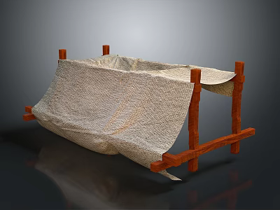 Simple Outdoor Tent With Brown Wooden Frame And Beige Canvas Fabric 3d model