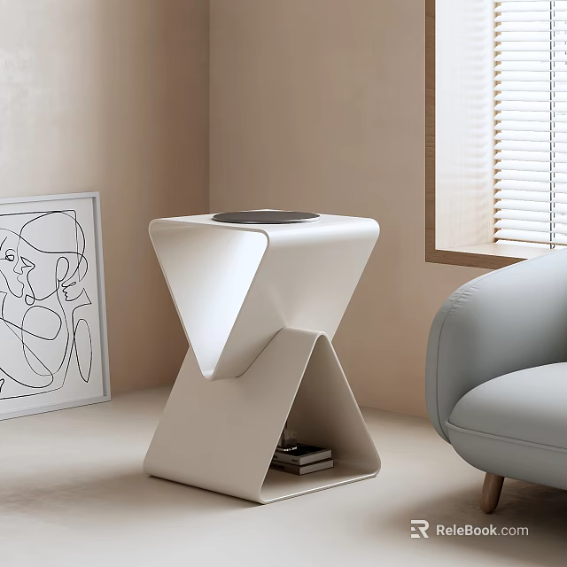 Light Gray Single Sofa Modern Minimalist Interior With White Geometric Side Table And Window Blinds 3d model 