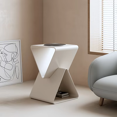 Light Gray Single Sofa Modern Minimalist Interior With White Geometric Side Table And Window Blinds 3d model