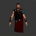 3D Model of Humanoid Warrior Character With Ancient Armor Red Robe and Blue Shoulder Guards