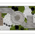 Karesansui Japanese Dry Landscape With Circular Seating Stone Pathway And Raked Sand