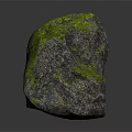 Gray Rock With Green Moss And Detailed Surface Texture On Gray Background