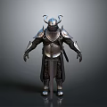 Decorative Metal Armor With Horned Helmet And Long Sword For Home Living