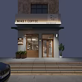 Miao Coffee Cat Cafe Fully Cooked Restaurant With Wooden Door Glass Window And Potted Plants