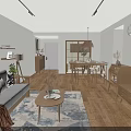 Modern Cozy Living and Dining Room Interior With Wooden Furniture Sofa Coffee Table And Plants