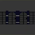 Decorative Fence With Blue Pillars Black Bars White Stripes And Arched Design
