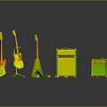Various Colored Electric Guitars Amplifiers And Effect Pedals Music Equipment