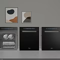 Modern Black Dishwashers Open Door Showing Interior Dishes Bowls And Decorative Paintings