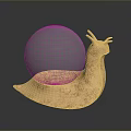 Artistic Golden Snail Sculpture With Transparent Sphere Reflecting Building And Sky