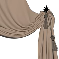 Beige Curtain With Black Tassels And Elegant Drape Design For Home Decor