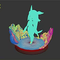 Pink Fairy Like Figure Standing On Blue Base With White Decorative Elements