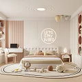 Cozy Kids Room Interior With Bed Wall Decor Stuffed Toys Round Rug Shelves And Window Curtains